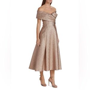 Rickie Freeman for Teri Jon Metallic Off-Shoulder Dress